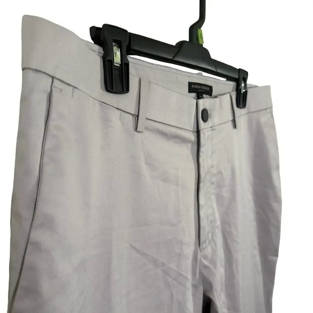 Banana Republic Slim Fit Mens Gray Khaki Flat Front Stretch Pants Preppy 36x32